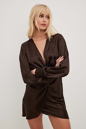 Brown Twist Front Shirt Dress