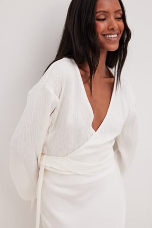 White V-neck Overlap Tie Front Blouse