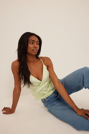 Light Green V-neck Satin Singlet