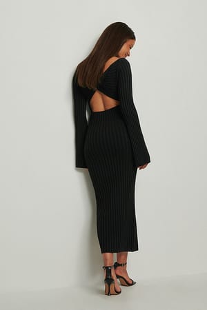 Black Wrap Back Detailed Knitted Dress