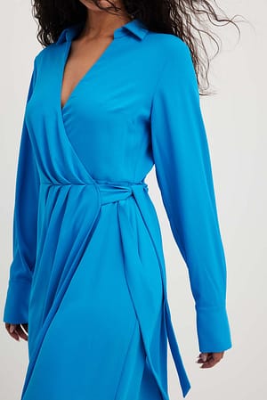 Blue Wrap Midi Dress