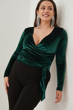 Emerald Green Wrap Velvet Top