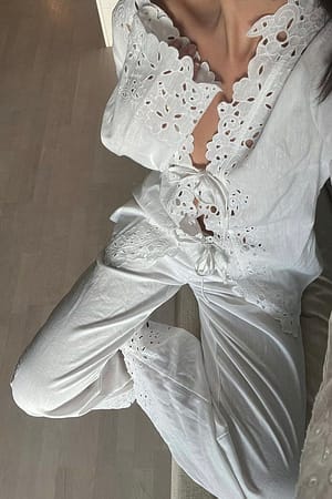 White Embroidery Pants