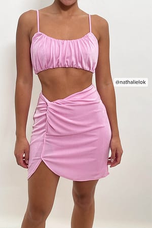 Pink Overlap Shiny Mini Skirt