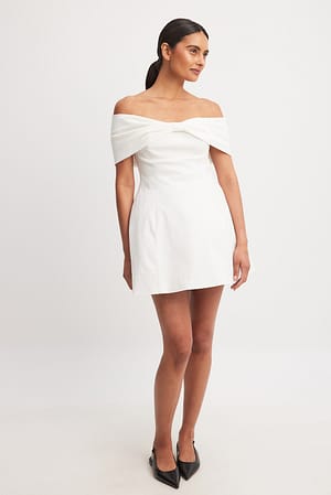 White Off Shoulder Bow Detail Mini Dress