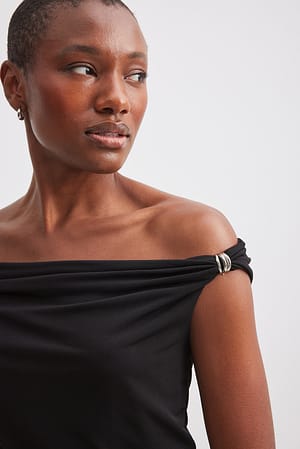 Black Off Shoulder Buckle Detail Top