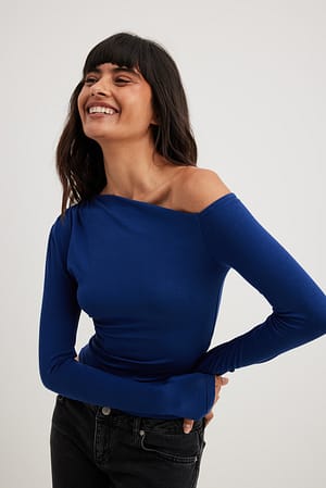 Navy Off Shoulder Jersey Top