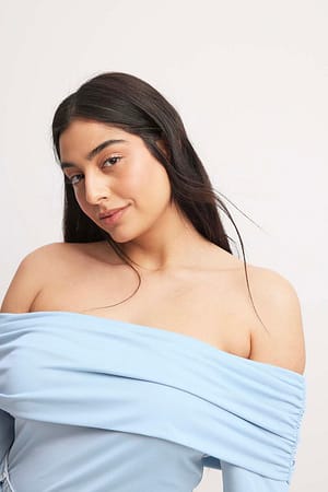 Blue Off Shoulder Jersey Top