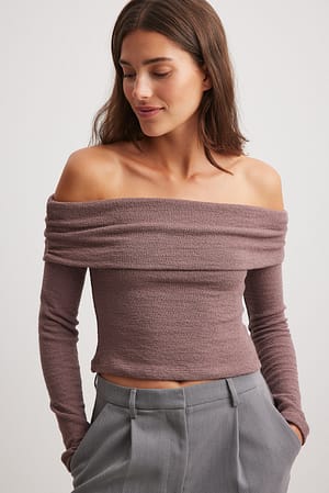 Brown Off Shoulder Jersey Top