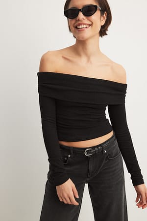 Black Off Shoulder Jersey Top