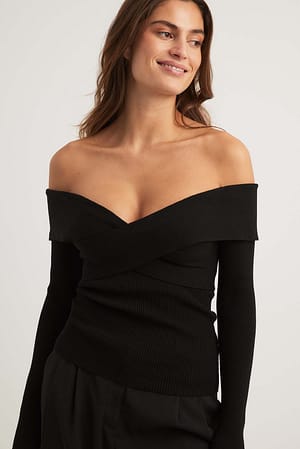 Black Off Shoulder Long Sleeve Top