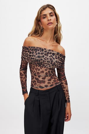 Leopard Off Shoulder Mesh Top