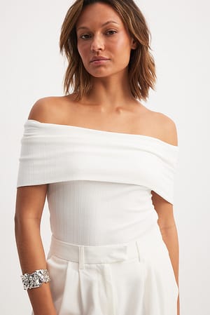 White Off Shoulder Rib Top