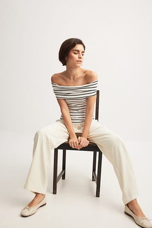 offwhite/black Off Shoulder Rib Top