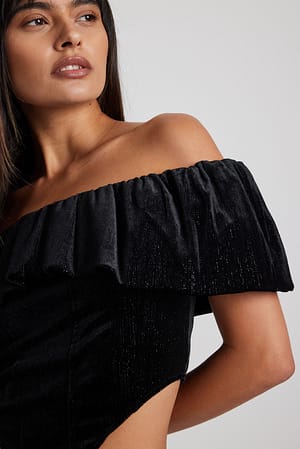 Black Off Shoulder Velvet Corset Top