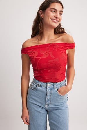 Red Off shoulder Waterfall Top