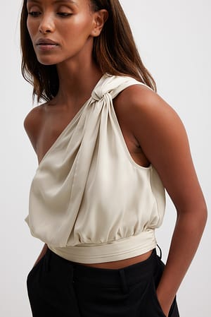 Warm Silver One Shoulder Satin Top