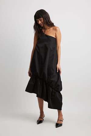 Black One Shoulder Asymmetric Big Volume Dress