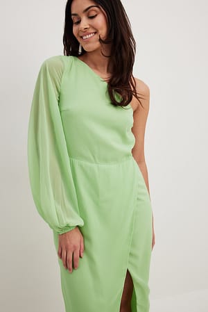 Dusty Green One shoulder Chiffon Maxi Dress