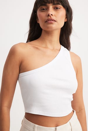 Bright White One Shoulder Crop Rib Top