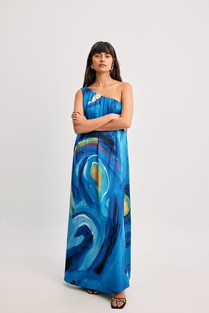 Print One Shoulder Maxi Dress