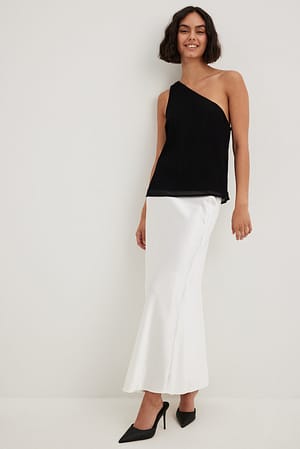 Black One Shoulder Plisse Top