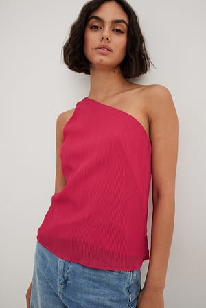 Magenta One Shoulder Plisse Top