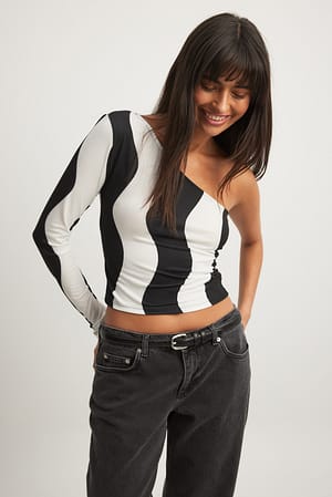 Black/White Print One Shoulder Printed Top