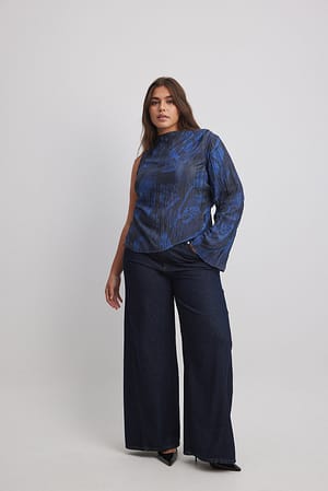 Blue Print One Sleeve Asymetric Blouse