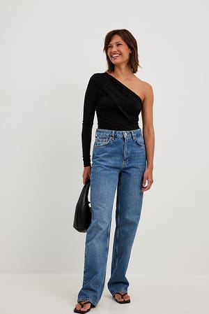 Black One Sleeve Draped Top