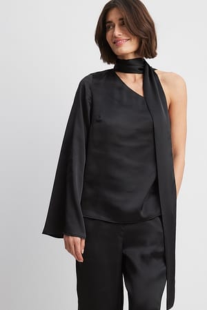 Black One Sleeve Satin Blouse