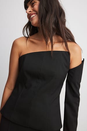 Black One Sleeve Shoulder Detail Top