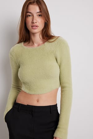 Light Green Open Back Fuzzy Knit Top