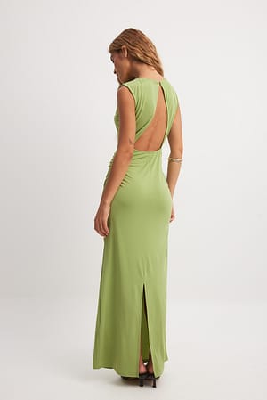 Green Open Back Maxi Dress