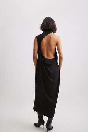 Black Open Back Turtle Neck Dress