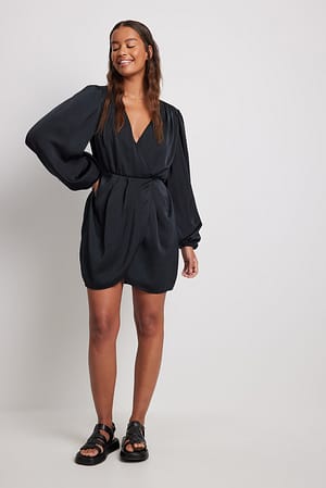 Black Overlap Mini Dress