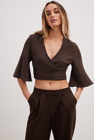 Brown Overlap Short Sleeve Top