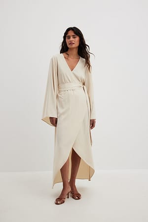 Sand Overlapped Tie Detail Midi Dress