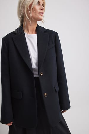 Navy Oversized-fit Wool Blend Blazer