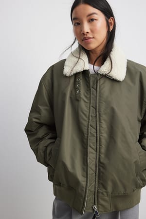 Khaki Oversized Bomber Jacket