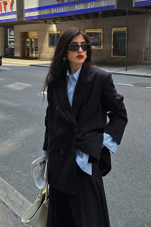 Black Oversized Double Breasted Corduroy Blazer