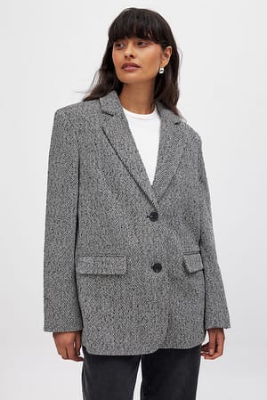 Black/White Oversized Herringbone Blazer