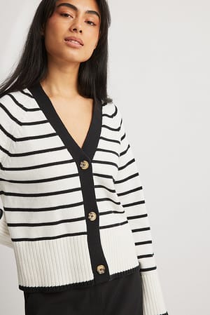 Off White/Black Stripe Oversized Knitted Cardigan