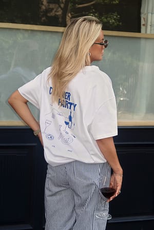 Bright White/Blue Oversized Printed T-shirt