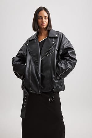 Black Oversized Pu Biker Jacket