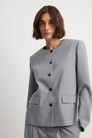 Grey Oversized Round Neck Blazer