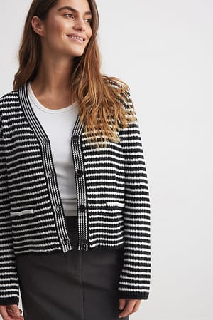 Black/White Oversized Striped Knitted Cardigan