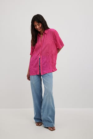 Pink Oversized Structured Short Sleeve Shirt