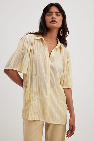 Light Yellow Oversized Structured Short Sleeve Shirt