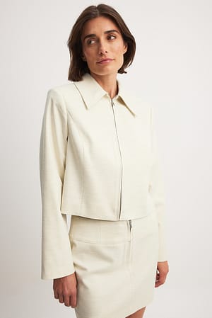 Beige Zip Detail Jacket